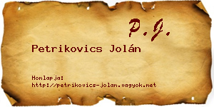 Petrikovics Jolán névjegykártya